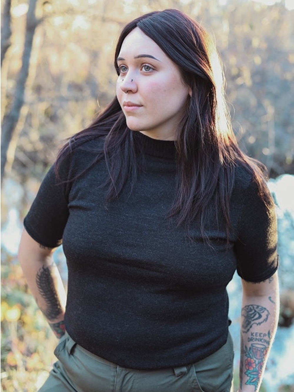 Black Short-Sleeve Wool Knit Clio Sweater - Women's Classic Fit